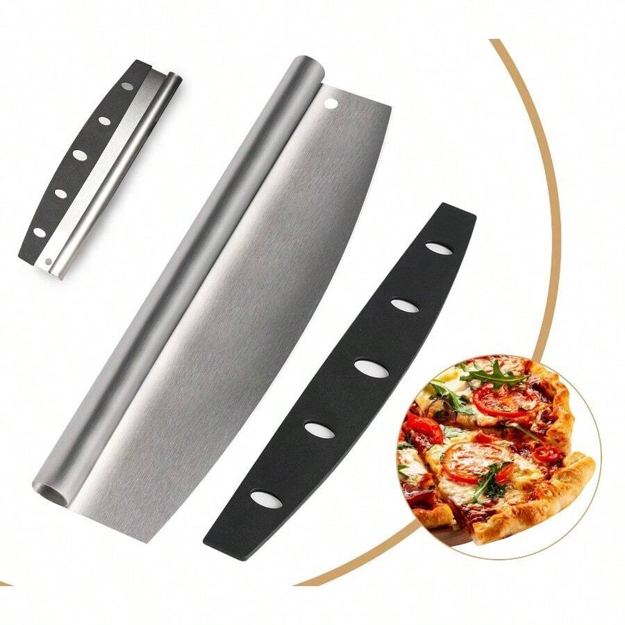 14" Professional Stainless Steel Pizza Cutter Rocker - Ultra Sharp Pizza Knife With Ergonomic Handle For Cutting Pizzas, Pastries, And More | Commercial Grade Kitchen Tool - 1pcs - View 1