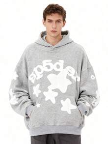 Y2K Black Essentials Hoodie Spider Web Fashion Printed Star Hoodie Hip Hop Aesthetic Graphic Hoodies Gothic Emo Junk Punk Hoodie - Xám - Xem 2