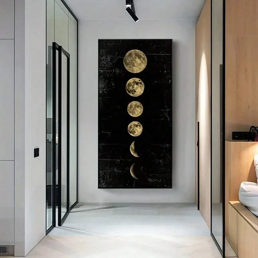 1Pc Unframed Moon Chart Canvas Poster, Moon Phases Decor, Waterproof Wall Art, Lunar Artwork Wall Painting For Gift, Aesthetic Room Decor, Wall Picture For Living Room, Bedroom, Dining Room, Corridor, Home And Dormitory Decoration - Multicolor - View 1