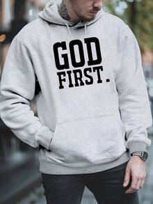 Men's Loungewear Graphic Hoodie For Men "God Ro" - Casual Fleece Sweater With Bold Letter Print, Long Sleeve, Hoodie For Autumn And Winter, Black, Everyday Sweatshirt| Hoodie| Soft Texture, LARGE SIZE, Plus SizeLoose And Comfortable - xám - Xem 4