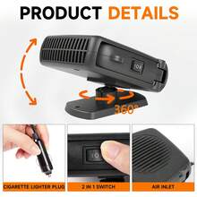12V Portable Car Heater, Suitable For Automotive Windshield, With Defogging Function, 2-In-1 Fast Heating And Cooling, 360-Degree Rotatable Defroster