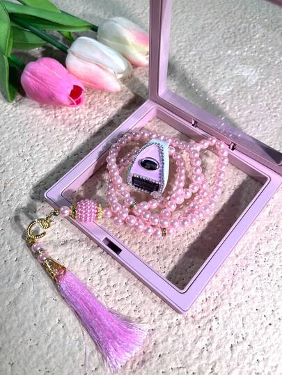 2件/套定制穆斯林念珠带计数器，99颗6毫米穆斯林念珠，镶钻装饰带计数器，穆斯林祈祷用品