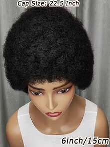 6 Inch Short Fluffy Curly Wig, Short Pixie Bob Hairstyle Human Hair Wig With Bangs, Jerry Curl Short Wavy Lace Front Wig With Bangs, Black, 180% Density - SNatural - View 9