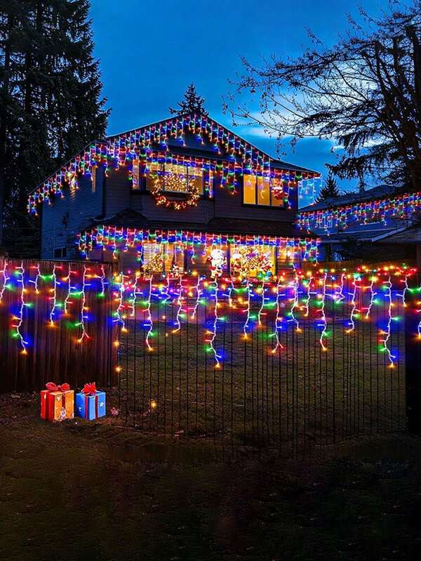 1pc Solar Icicle Lights, Outdoor Waterproof Decorative String Lights, Patio Tree Branch Lights, Christmas Tree Curtain Lights, Ground Waterfall Lights, Suitable For Outdoor Party, Garden, Music Festival Holiday Decor