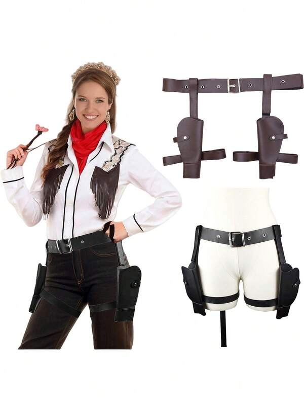 1pc Adjustable Thigh Holster Belt, Black/Brown, Fits Most Handguns, Outdoor Hunting Sports Accessory, Cosplay Role-Playing Prop, Holster, Western Cowboy Belt, Medieval Role-Playing Prop, Wild West Themed Decor, Halloween, Christmas Holiday Prop (The Toy Gun In The Image Is A Prop For Photography, Not For )