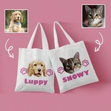 Personalized Pet Portrait Tote Bag (Name Printable), Custom Dog Mom Tote Bag, Cat Lover Gift Bag, Custom Pet Portrait, Pet Owner Gift, Dog Mom Gift - White - View 3