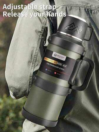 1个大容量保温水壶，保温桶，保温箱，咖啡壶，带手柄旅行水壶，316不锈钢户外车载运动双层水壶/适合户外旅行、露营