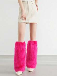 女士 Y2K 人造毛皮暖腿袜 - 复古毛绒宽松过膝袜，适合万圣节、圣诞节派对及日常亚文化装扮 - 彩色 - 查看 12