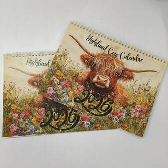 2026 Highland Cow Theme Wall Calendar, Cute Scottish Highland Cow Artistic Illustration Calendar, Cross-Border Creative Home Decor, Combining Schedule Planning And Visual Aesthetics, Christmas Decoration