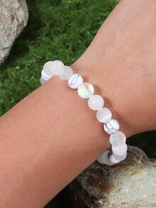 YAUKIA 8mm Moonstone & Selenite & White Jade Gemstone Bracelet, Natural Healing Crystal Bracelets, Soothing, Calming, Mind Clarity, Wisdom,Spiritual Healing - Multicolor - View 6