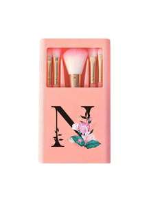 5件套粉色便携式化妆刷套装，带镜子，粉色花卉和黑色字母A-S，盒装化妆刷套装，多功能化妆刷带镜盒，迷你多功能化妆刷，粉底刷，眼影刷，初学者化妆工具晕染刷化妆收纳盒，包含化妆刷。 - 彩色 - 查看 15