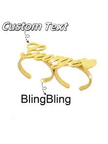 Cincin Nama Kustom, Cincin Pasangan Stainless Steel Ganda dengan Mahkota, Hati, dan Huruf, Dapat Diatur, Hadiah Ulang Tahun yang Istimewa untuknya, Hadiah Hari Ibu untuk Ibu - Sandblasting-emas - View 6