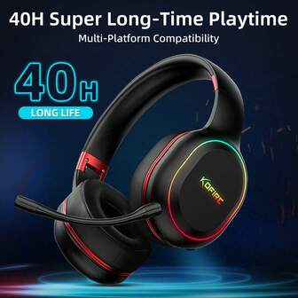 KOFIRE UG-05 Haptic Bass RGB 20ms Low-Latency 30H Battery, Tri-Mode 2.4GHz + Bluetooth + 3.5mm, Detachable ENC Mic 3D Surround, Memory-Foam Earpads, Black, Over-Ear Wireless Gaming Headset, For PC Laptop Tablet Phone, With 2.4GHz Wireless Receiver