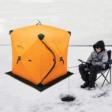 gladney Insulated Freestanding Ice Fishing Shelter For 1–2 People With 210D Oxford Fabric, Three-Layer Cotton Insulation, Fiberglass Poles, Roll-Up Windows, Vents, Ice Anchors & Carry Bag - Orange - View 4