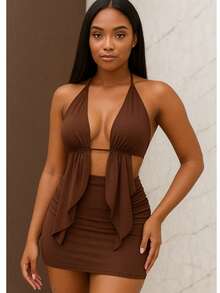 Women's Set: Malibu Top And Skirt - 鏽棕色 - 查看 1