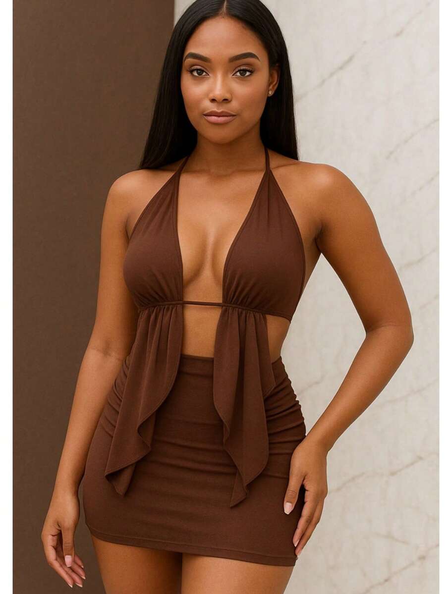 Women's Set: Malibu Top And Skirt - 鏽棕色 - 查看 1