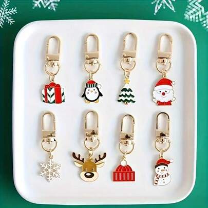 8pcs Christmas Keychains With Lobster Clasp - Heavy-Duty Alloy Keyrings, Santa, Reindeer, Snowflake, - Elegant Holiday Gifts For Women, Bags, Parties, Weddings - No Needed, Durable Metallic Construction - Perfect For Christmas, New Year, Valentine's, Birthdays, Graduations - Ideal For Personal Or Group Use, Christmas Accessories, Party Favors, Cartoon Design, Sturdy Keyring, Decorative Keyring, Party Planners, Best For Christmas