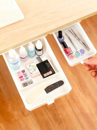 1PC Manicure Studio Under Table Drawer Storage Box Hidden Manicure Tools Storage Desktop Space Saving Storage Box