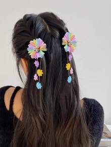 2入組彩虹花卉髮夾女孩兒童髮飾 - 彩色 - 查看 6