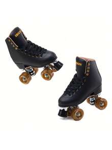 1 par de patines de ruedas de estilo deportivo retro con ruedas de PU resistentes al desgaste y amortiguación, protección de impacto de grado A, patines de ruedas dobles de cuero de PVC negro para exteriores