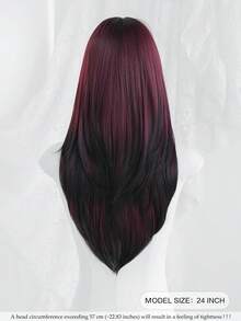 渐变黑红假发，女士款，24英寸长层次直发，带刘海，时尚自然，合成纤维材质，适合音乐节、派对、哥特风角色扮演等场合。 - 紅色 - 查看 5