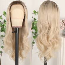 13x4 Free Part Blonde Highlight Brown Color Long Body Wave Lace Front Wig Pre Plucked Hairline Glueless Soft Warm Brown Wavy Hair Wig 26 Inch Heat Resistant Synthetic Hair Breathable HD Lace Wig For Women Girls Daily & Party Use Synthetic Hair Replacement Wig Ready To Wear Wig 180% Density - 漸變金色 - 查看 5
