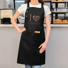 Women'S Chocolate Apron - Cute Baking Apron With "I Love Chocolate" Design, High Quality Kitchen Apron With Two Pockets, Black Cooking Apron For Chocolate Lovers, Birthday Or Wedding Gift For Women, Chocolate Bar Apron, Playful Kitchenwear, Durable Kitchenwear, Food Service Apparel, Kawaii Design, Sturdy Construction, Home Cooks - 黑色 - 查看 7