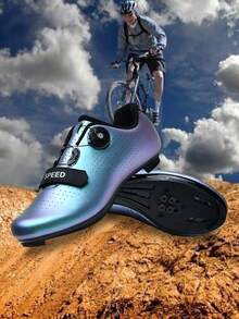 专业骑行平底SPD锁鞋公路运动鞋男士越野摩托车竞速自行车女士公路SPD速降锁片骑行鞋，防滑耐磨，轻便舒适 - 彩虹紫 - 查看 2