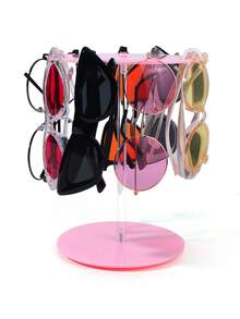 1pc Acrylic Sunglasses Display Stand, Pink Premium Transparent 360° Rotating Round Elevated Holder, Clear Desktop Eyeglasses Organizer Rack - Pink - View 9