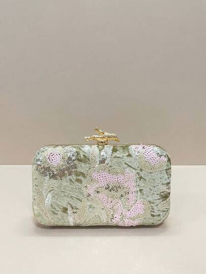 Gold Velvet Women's Clutch Bag, Evening Bag, Shiny Formal Shoulder/Crossbody Square Bag With Elegant Metal Chain Strap, Mini Box-Shaped Evening Handbag, Suitable For Formal Occasions, Weddings, Parties