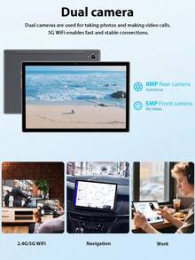 Relndoo Android 15 Tablet With Keyboard, 2026 Newest 10.1 Inch Tablets, 12GB RAM+64GB ROM, 4-Core 2.0GHz CPU, 1280*800 HD Screen, 2.4G/5G WiFi, 2 In 1 Tablet With Keyboard, Mouse, Leather Case, Stylus, Protective Film, Cable, Certified Tablet PC (No Adapter) - Black - View 5