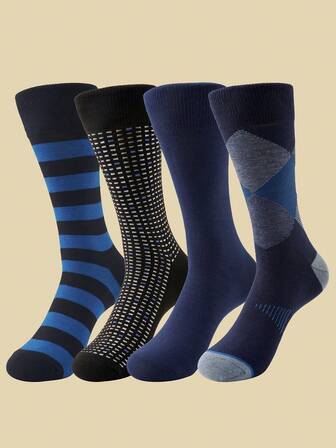 Calcetines de tripulación hasta el tobillo para hombres, con diseños clásicos de rayas, lunares, cuadros y diamantes, calcetines casuales y elegantes para todas las estaciones