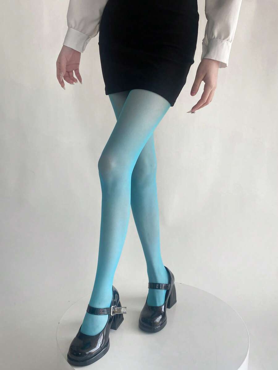 1双女士闪亮极光黑色丝袜/连裤袜,色彩艳丽性感薄款防勾丝透明亮面紧身裤,耐穿且高度透明,可修饰腿部线条,适合日常约会和外出,夏季打底裤 - 薄荷藍 - 查看 1