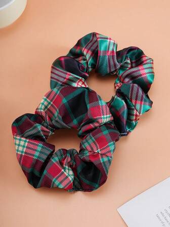 2个装女童格子发圈，红绿格子时尚发饰，适合日常佩戴或圣诞节