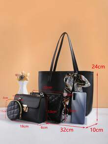 Juego de 4 bolsos de mujer - ¡Esencial de moda! Bolso de hombro, bandolera, bolso de mano y mini bolso, versátil, elegante y espacioso, adecuado para diversas ocasiones, muy vendido en el comercio transfronterizo - Negro - Ver 3