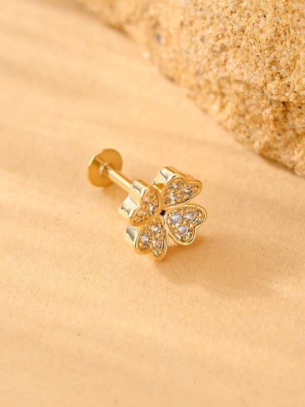 1 قطعة أذن إكليل الأربع أوراق مرصع بالزركونيا من سبيكة الفولاذ المقاوم للصدأ 316L والنحاس، سماكة 1.2 مم، طول 6 مم، أقراط أذن ذات تصميم بسيط وأنيق