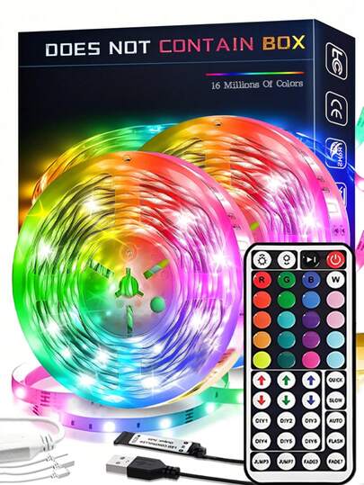 1pc 3.28Ft-65.6Ft LED Light Strip, 44-Key Remote Control, Flexible Use, Adjustable Color & Flashing Speed, 6 DIY Modes, Easy Installation, For Bedroom, Room, Ceiling, Party Atmosphere, Holiday Decor, Holiday Gift