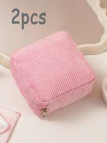 多色卫生巾收纳袋，粉色卫生巾收纳袋，便携式收纳袋，大容量简约风格，可收纳卫生巾、护垫和卫生棉条，女生必备，外出必备，条纹化妆包，旅行学习用品，旅行必备化妆包，度假必备化妆包