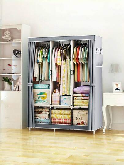 1pc Portable Closet, Multifunctional Fashion Wardrobe, Dust-Proof, Freestanding Garment Rack With Curtain, Storage Cabinet For Bedroom, Living Room, Home, Holiday & Christmas Gift, Kids Gift