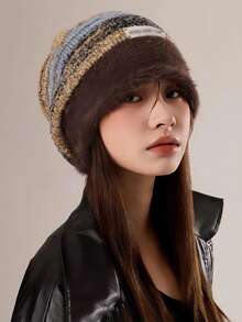 1顶女士保暖带内衬复古针织字母休闲帽，秋冬季 - 彩色 - 查看 4