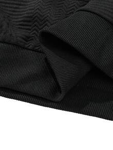 Men's Old Money Men Textured Jacquard Casual Sports Quarter Zip Sweatshirt, Long Sleeve Top - Black - View 6