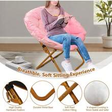 Foldable Saucer Lounge Chair - Ultra Plush Portable Round Chair For Small Spaces, Dorm Room, Balcony & Patio - Pink - View 4