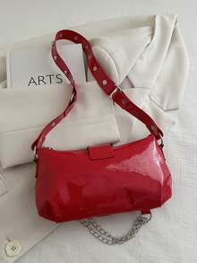 Modische lackierte Leder Minimalistische Ketten Dekor Umhängetasche