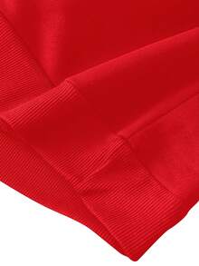 女士红色爱心印花长袖套头卫衣，罗纹圆领，保暖内衬，舒适涤纶面料 - 紅色 - 查看 3