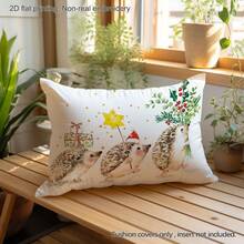 1pc Christmas Watercolor Hedgehog Print Pillow Cover [No Pillow Insert], 11.81*19.71in(30*50cm), [Single-Sided Printing] Merry Christmas Theme Polyester Throw Pillow Cover, Christmas Decor, Room Decor, Home Decor, Bedroom Decor, Room Decoration Stuff For Sofa, Living Room, Bedroom, Car, Office, Hotel, Homestay, Great Christmas Gift For Family And Friends