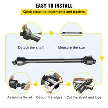 Eje de PTO , eje de transmisión de PTO de 1-3/8", tractor de 6 estrías, extremos de implementación redondos, eje de transmisión de PTO, eje de PTO de tractor serie 4, eje de PTO de cerdo de cepillo de 43"-61" negro, para cortacésped de acabado, cortador giratorio - 43"-61" - Ver 6