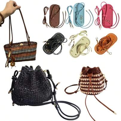 3pcs Synthetic Leather Crochet Bag Set - With Adjustable Shoulder Strap, Drawstring Closure, Sturdy Bottom, DIY Wallet And Handbag, Craft Accessories | Vibrant Accessories | Bag Accessories, DIY Wallet Making Supplies