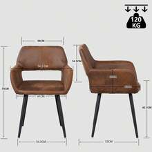Meubles Cosy Set Of 6 Dining Room Chairs, Vintage Retro Armchair, Metal Legs, Brown, 56x43x78cm