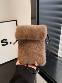New Fashionable Plush Phone Bag, Casual Versatile Shoulder Bag, Unique Cute Girl Style Plush Flap Long Bag, Autumn/Winter - Multicolor - View 17