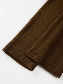 Women's Spring/Autumn New Knitted Cardigan, Casual Fashionable Elegant Style, Round Neck Metal Button Ribbed Design, Solid Brown Sweater Top, Suitable For Commuting And New Year Wear - Brown - View 9